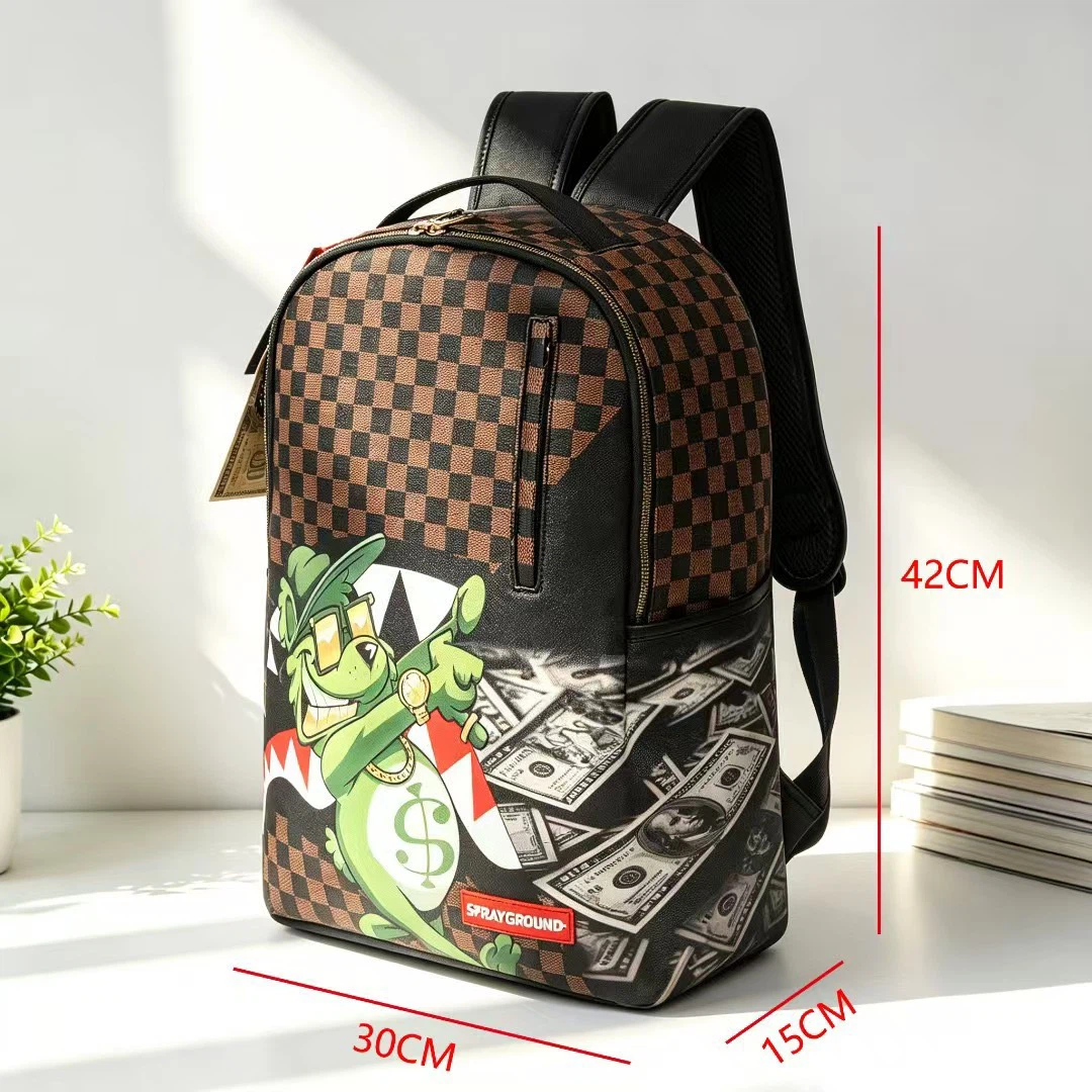 Sprayground Money Crocodile Shark Backpack Checkerboard Waterproof Laptop School Bag