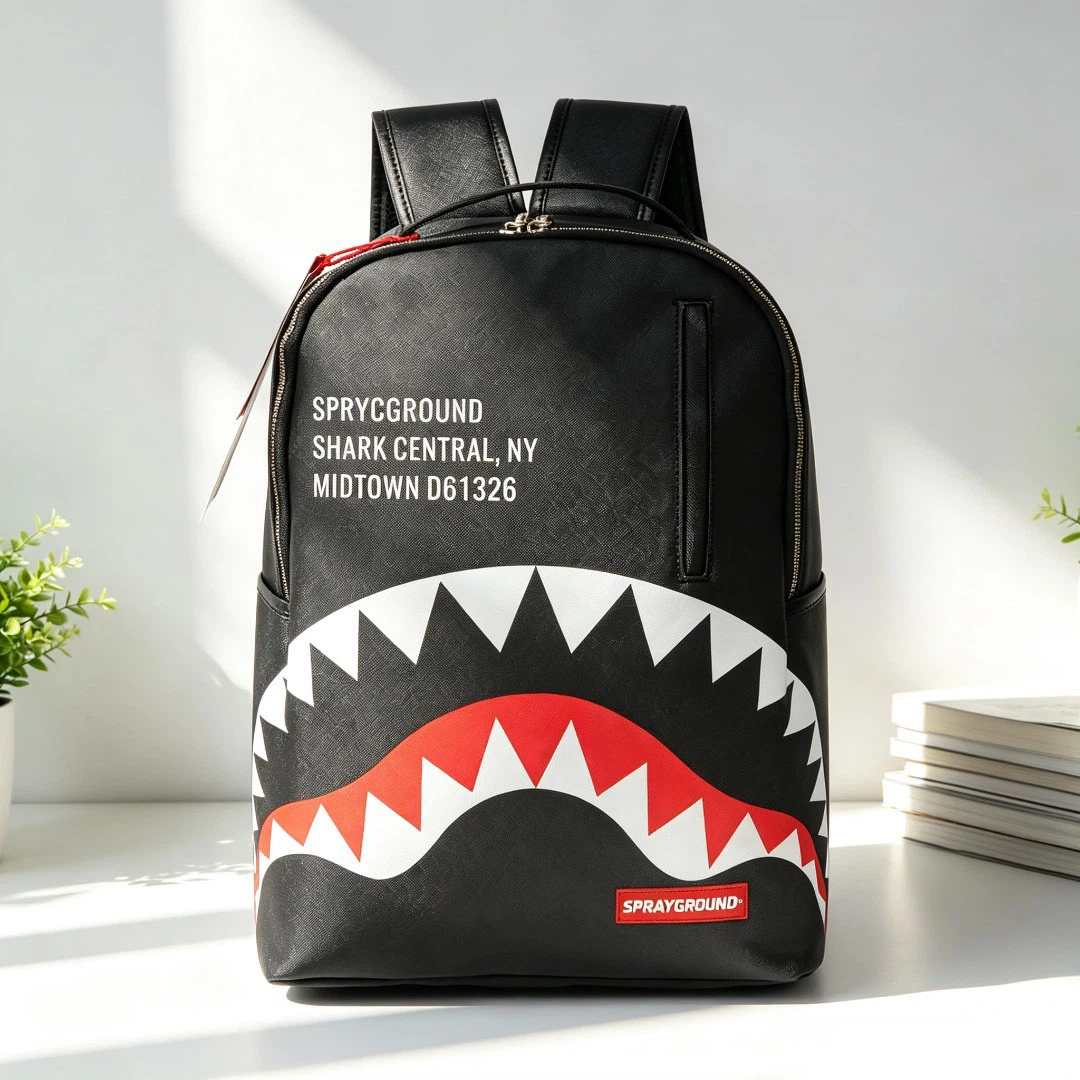 Sprayground Classic Red Shark Mouth Letter Backpack Waterproof Hip‑Hop Laptop School Travel Bag