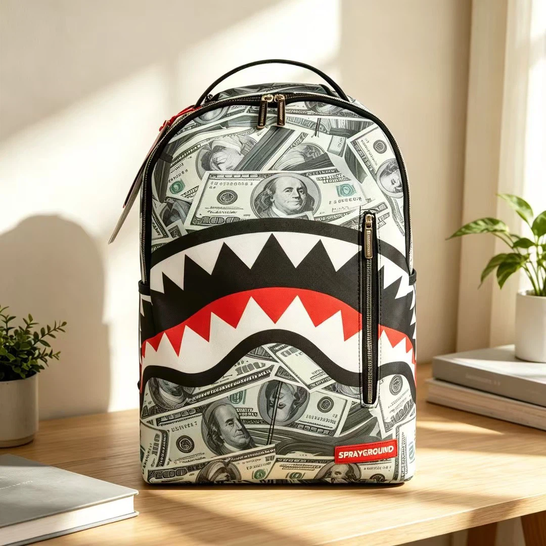 Sprayground Full Dollar Bill Shark Backpack All‑Over Money Print Waterproof Laptop School Travel Bag