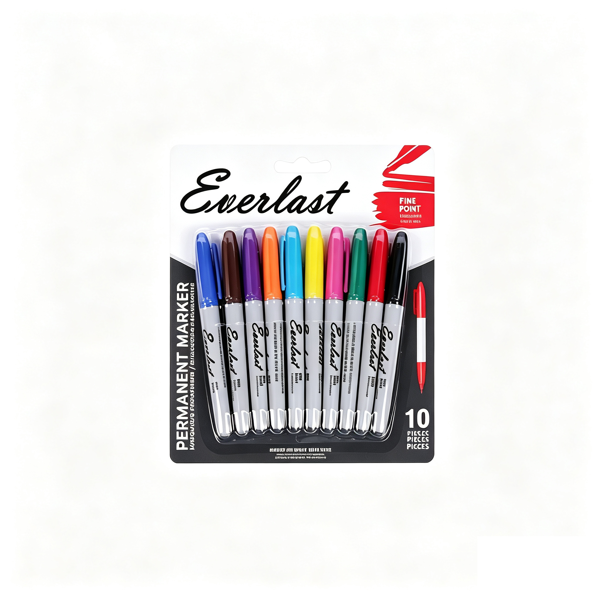 Permanent Markers, Fine Point, Assorted Colors, 10 Count