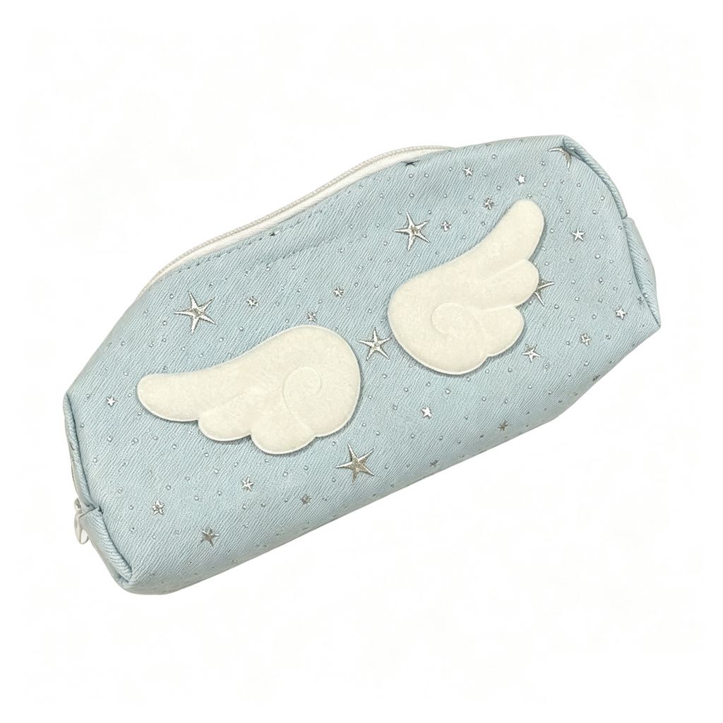 Cute Angel Wings Pencil Case Large Capacity Star Print Pen Pouch Girls School Stationery Bag 3 Colors