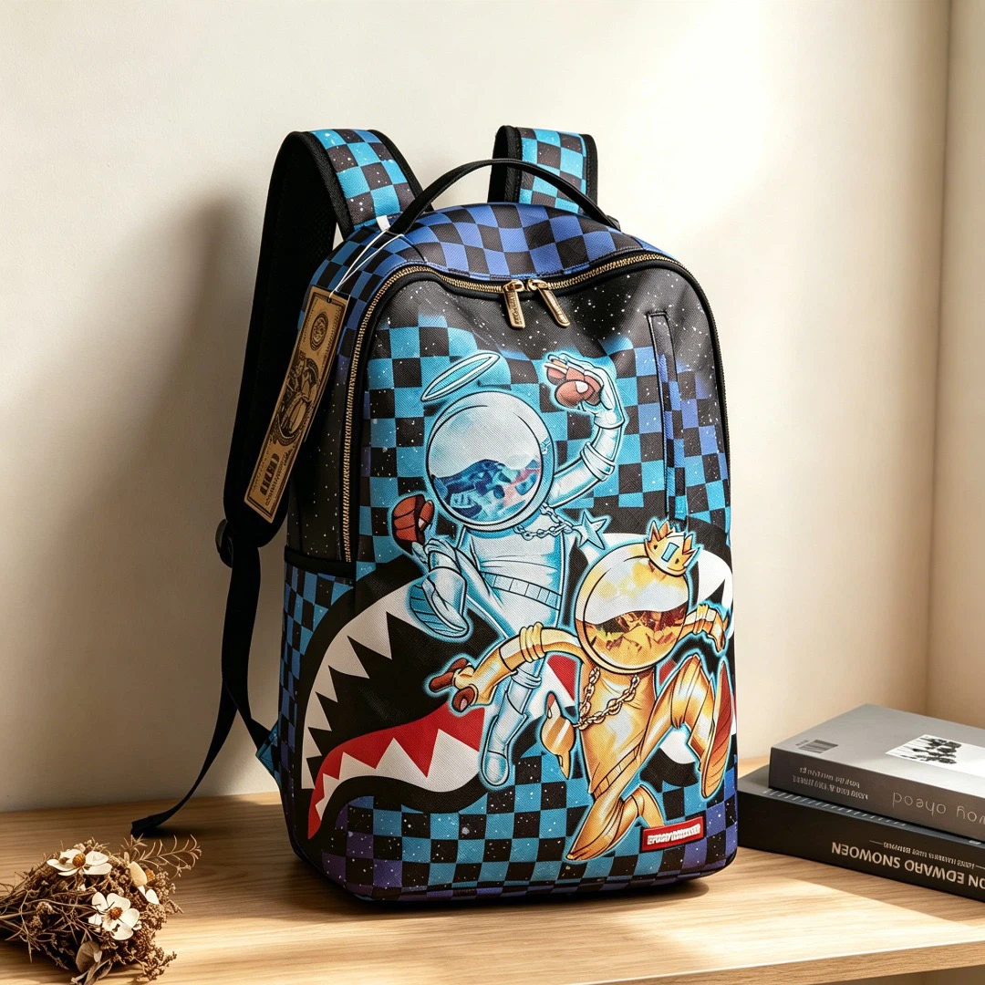 Sprayground Dual Astronaut Space Shark Backpack Galaxy Checkerboard Waterproof Laptop School Bag