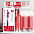 Retractable Red Gel Pens 12 Pack 0.5mm Bullet Tip with 20 Refills, Smooth Ink Pens for Student Office Supplies