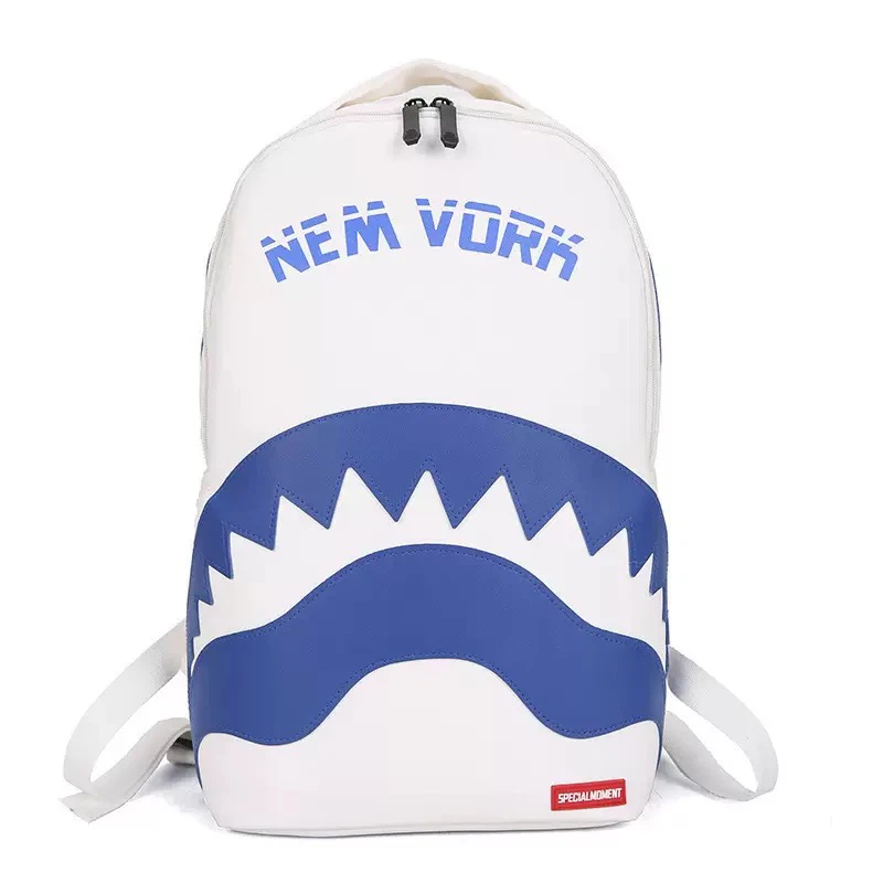 Specialmoment New York Shark Backpack White Blue Waterproof Laptop School Travel Bag