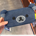 Cute 3D Bear Ear Denim Pencil Case, Embroidery Bear Face Large‑Capacity Zipper Pen Bag for Students