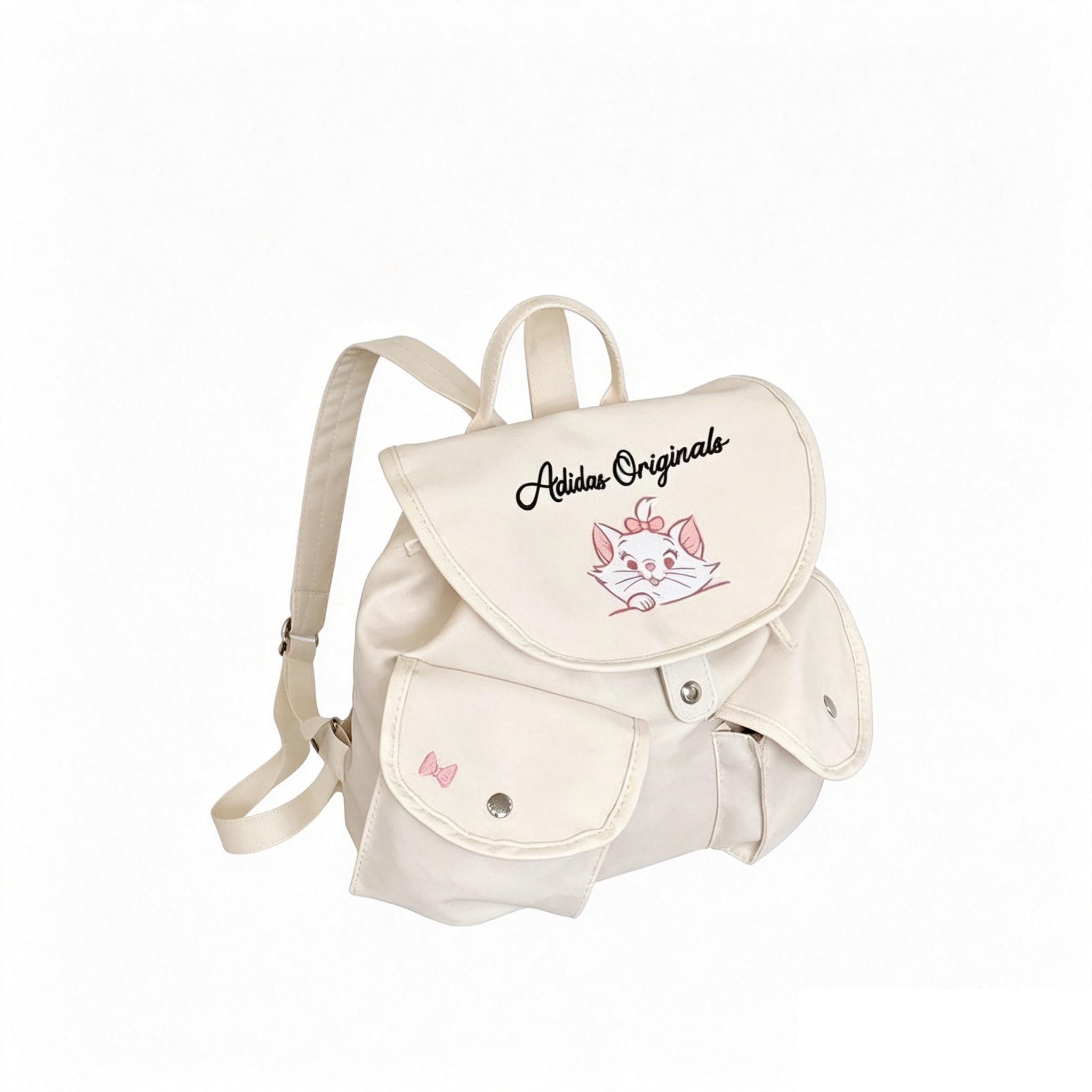 Off‑White Marie Cat Disney Collaboration Backpack Flip‑Cover Multi‑Pocket Women School Travel Daypack