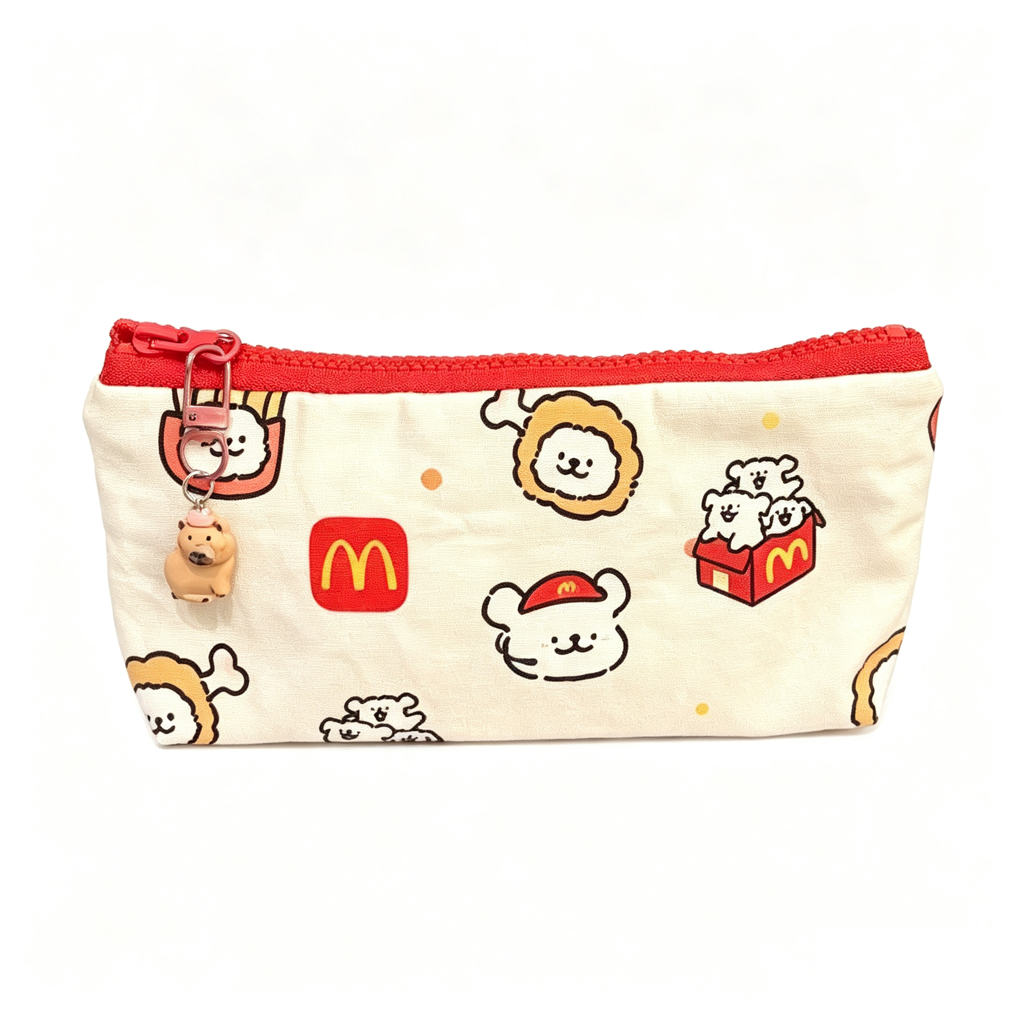Cute Dog Fast‑Food Theme Canvas Pencil Case With Charm Pendant