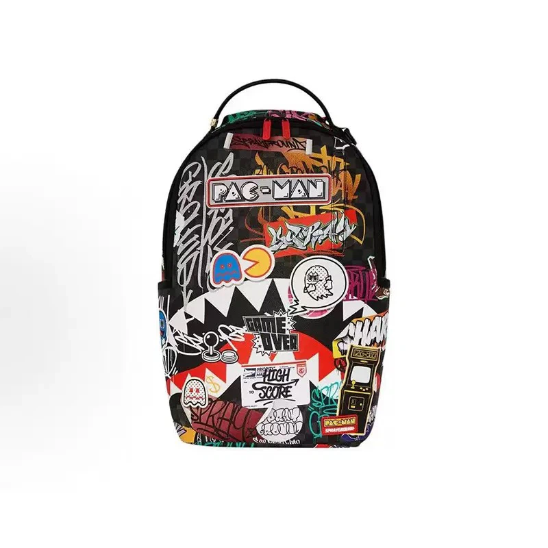 Sprayground Pac‑Man Game Graffiti Shark Backpack Retro Arcade Waterproof Laptop School Bag