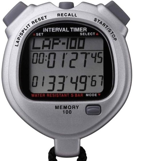 Digital Sports Stopwatch, 100 Lap Memory, Dual Time Display, Water Resistant