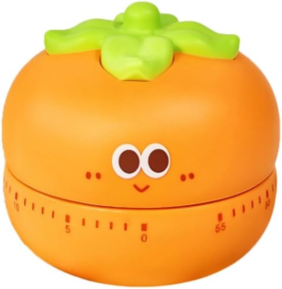 Cute Kitchen Timer with 60-Minute Mechanism, Orange Persimmon Design, Non-Slip Base, Easy-Read Dial, Mechanical Countdown for Cooking and Baking
