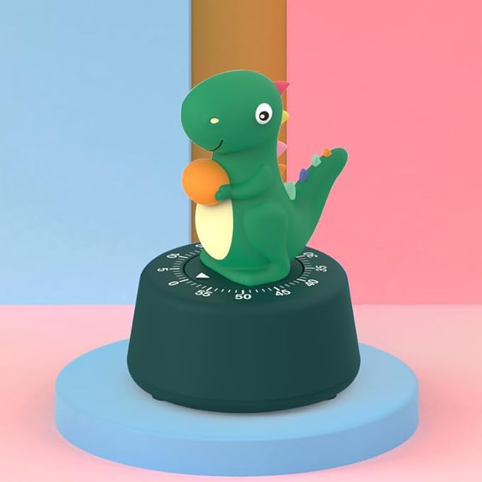 ELE DEPI 60 Minutes Mechanical Kitchen Timer,Cute Dinosaur Timer for Kids,Wind Up Egg Timer for Cooking,Reading,Classroom and Do Sports. (Dark Green)