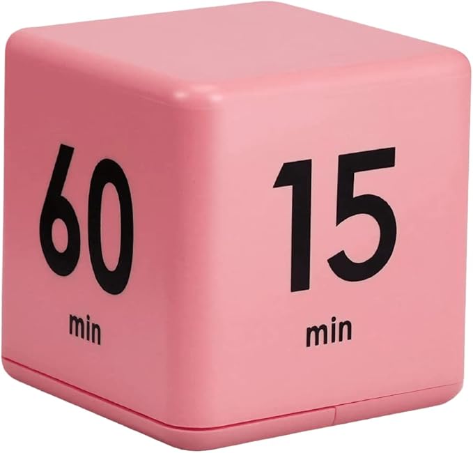 Feilifan Cube Timer, Productivity Flip Timer for Classroom Study Kitchen Workout Kids ADHD Countdown 15-20-30-60 Minute Preset, Pink