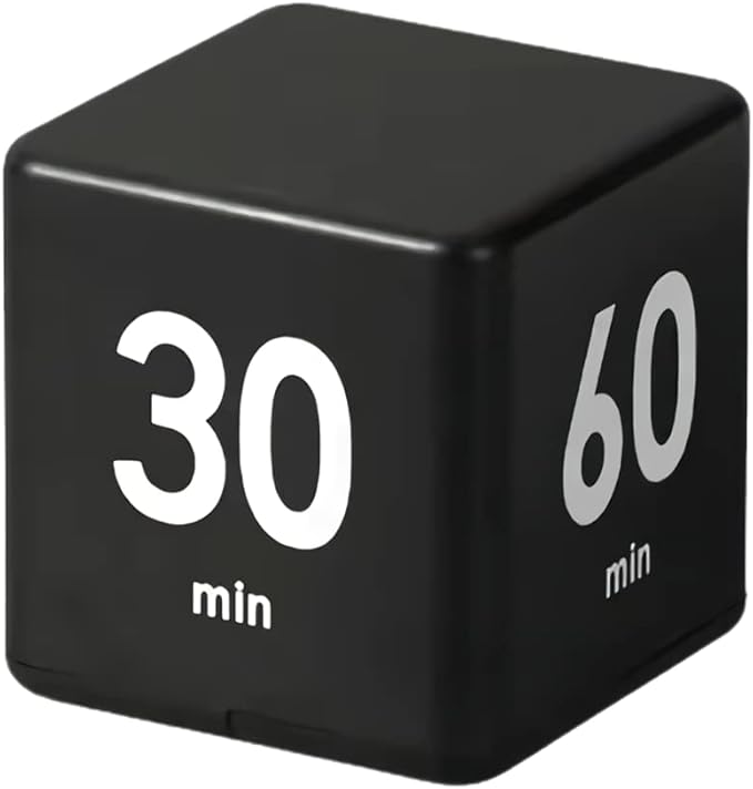Feilifan Flip Timer, Productivity Cube Timer for Kitchen Studying Workout Classroom Kids ADHD 15-20-30-60 Minute Preset, Black