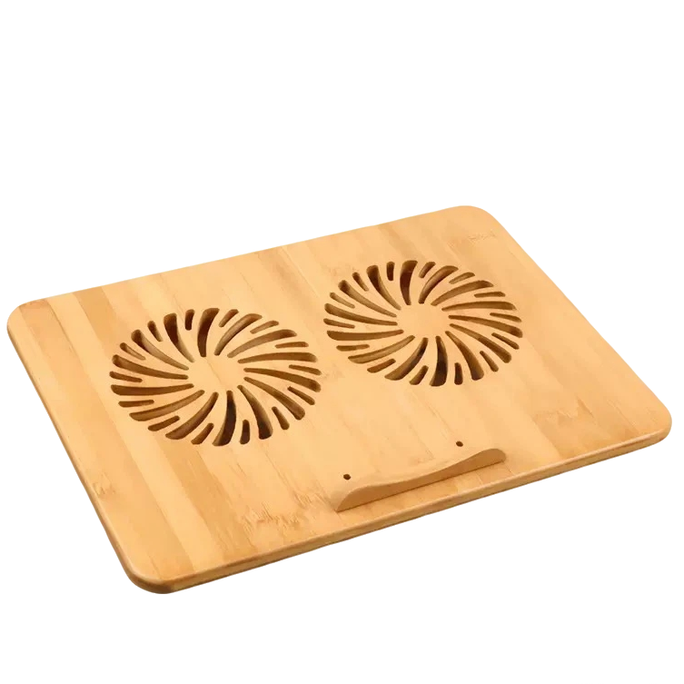 Bamboo Laptop Cooling Stand with Dual Cooling Fans Adjustable Notebook Riser