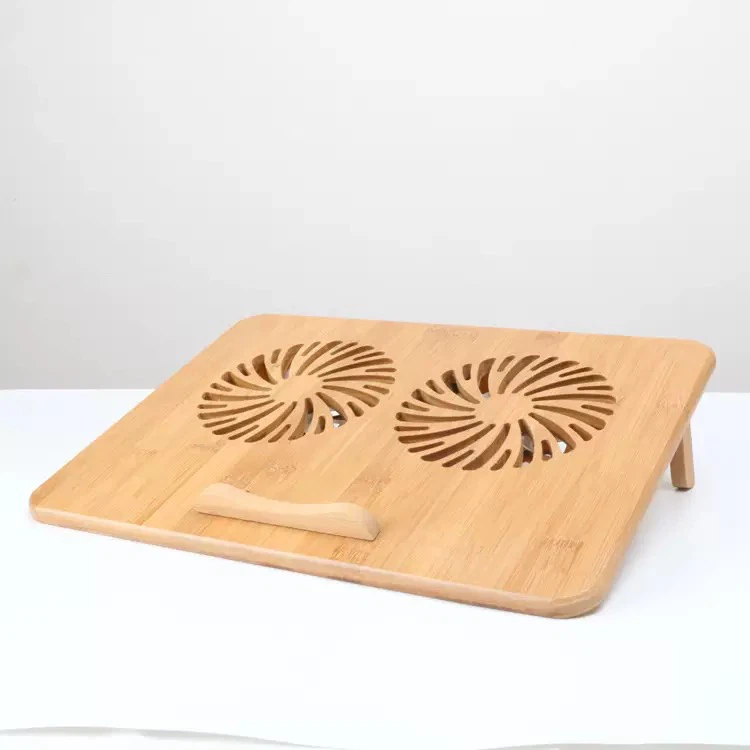 Bamboo Laptop Cooling Stand with Dual Cooling Fans Adjustable Notebook Riser