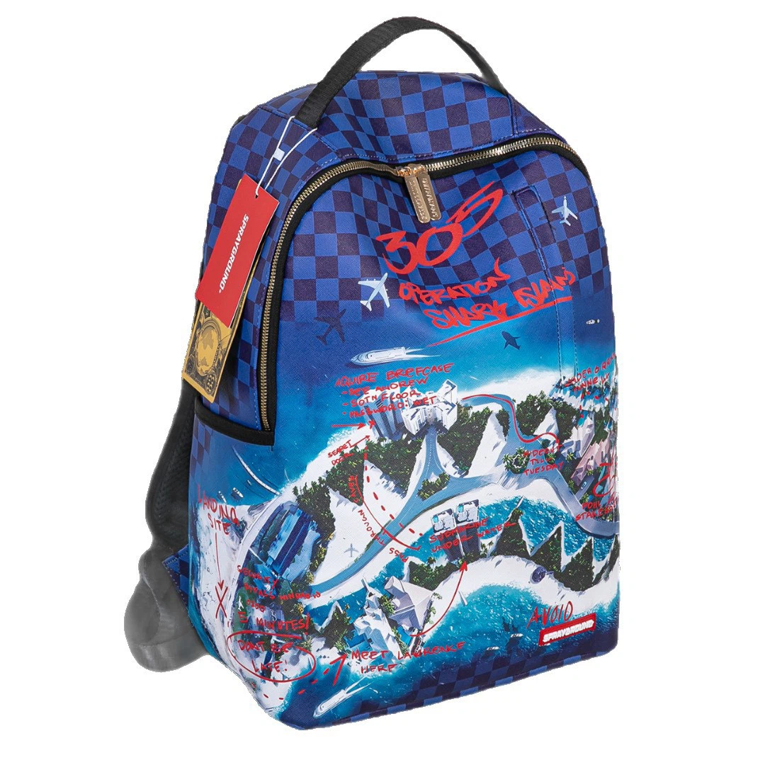 Sprayground Shark Island Map Backpack Waterproof Street Hip‑Hop Laptop School Travel Bag