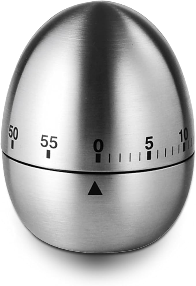 Kitchen Timer for Cooking, 60 Minutes Mechanical Timer - No Batteries Required, Stainless Steel Egg-Shape Cute Countdown Clock for Cooking, Learning, Exercises, Gaming