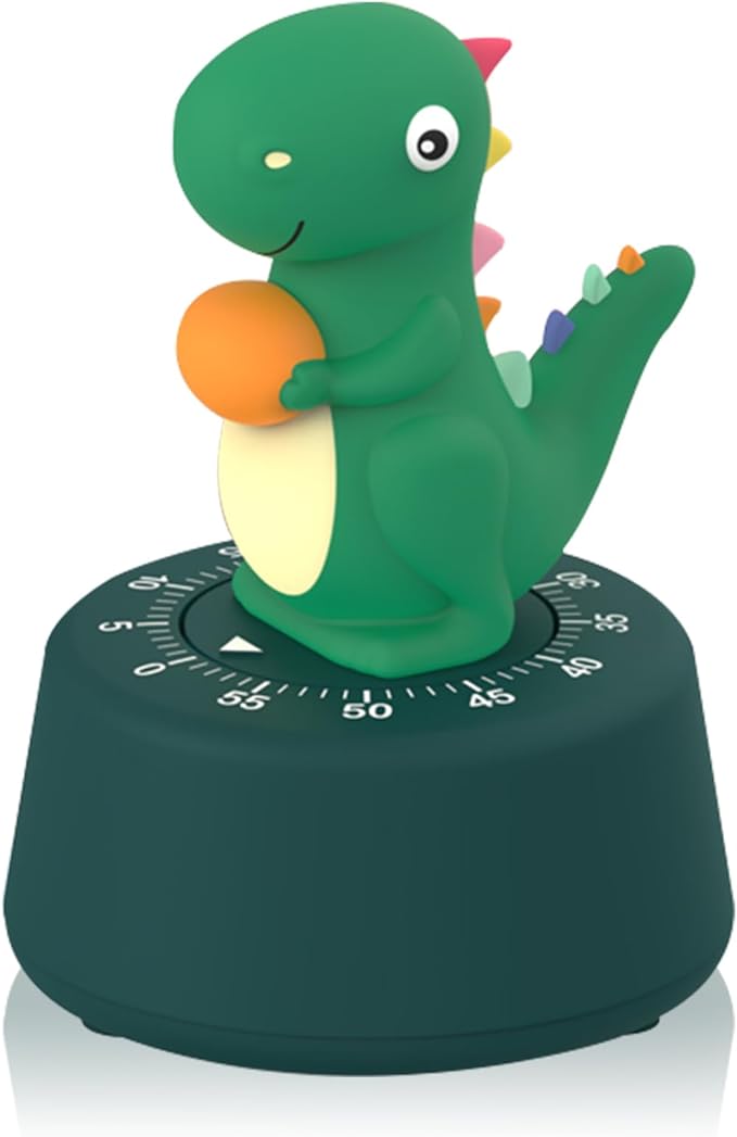 ELE DEPI 60 Minutes Mechanical Kitchen Timer,Cute Dinosaur Timer for Kids,Wind Up Egg Timer for Cooking,Reading,Classroom and Do Sports. (Dark Green)