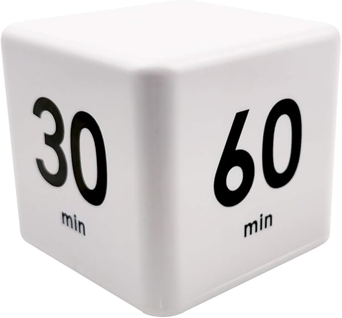 Feilifan Cube Timer, Productivity Cube Flip Timer for Kitchen Studying Workout Classroom Kids ADHD 15-20-30-60 Minute Preset, White