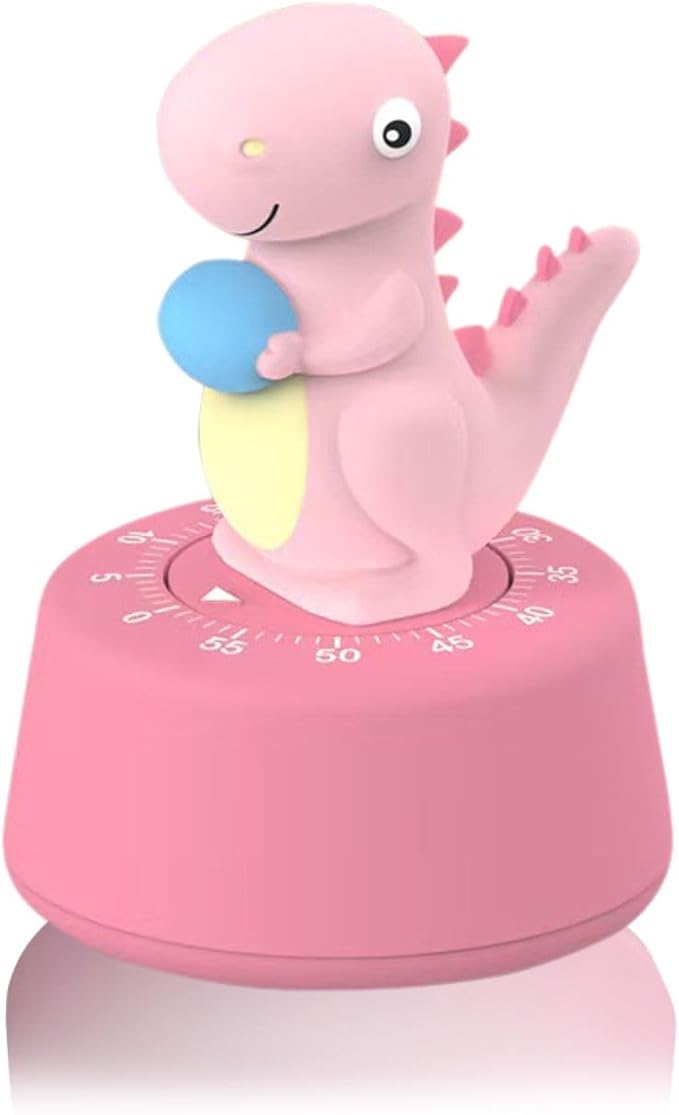 Timers, Classroom Timer for Kids, Kitchen Timer for Cooking, Desk Time Tracker, Small Mechanical Timer for Study, Workout, Shower, Baking Countdown (Pink Dinosaur)