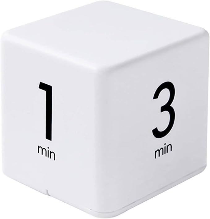 Feilifan Cube Timer, Productivity Cube Rotating Timer for Kitchen Studying Workout Classroom Kids ADHD 1-3-5-10 Minute Preset, White