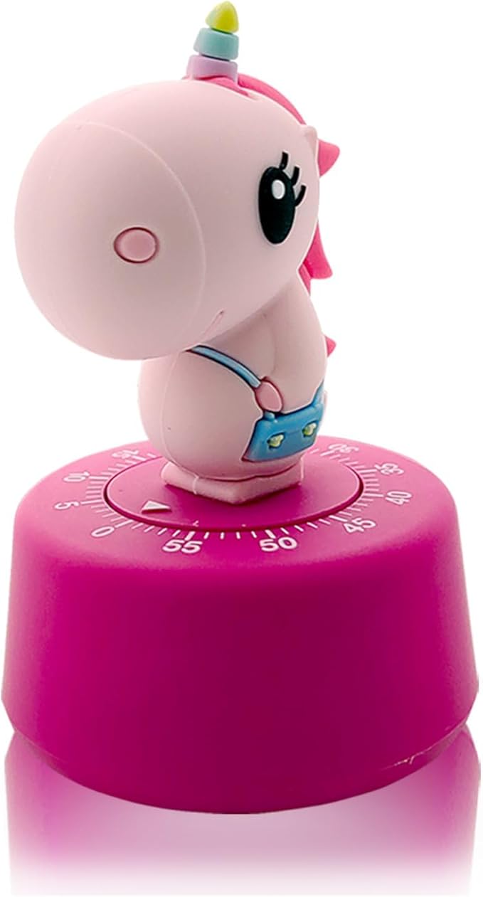 Timers, Classroom Timer for Kids, Kitchen Timer for Cooking, Desk Time Tracker, Small Mechanical Timer for Study, Workout, Shower, Baking Countdown (Pink Unicorn)