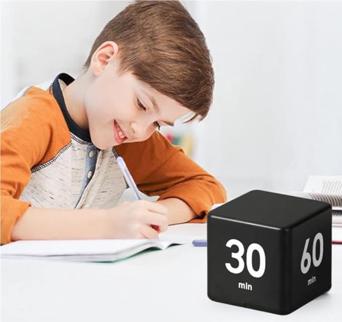 Feilifan Flip Timer, Productivity Cube Timer for Kitchen Studying Workout Classroom Kids ADHD 15-20-30-60 Minute Preset, Black