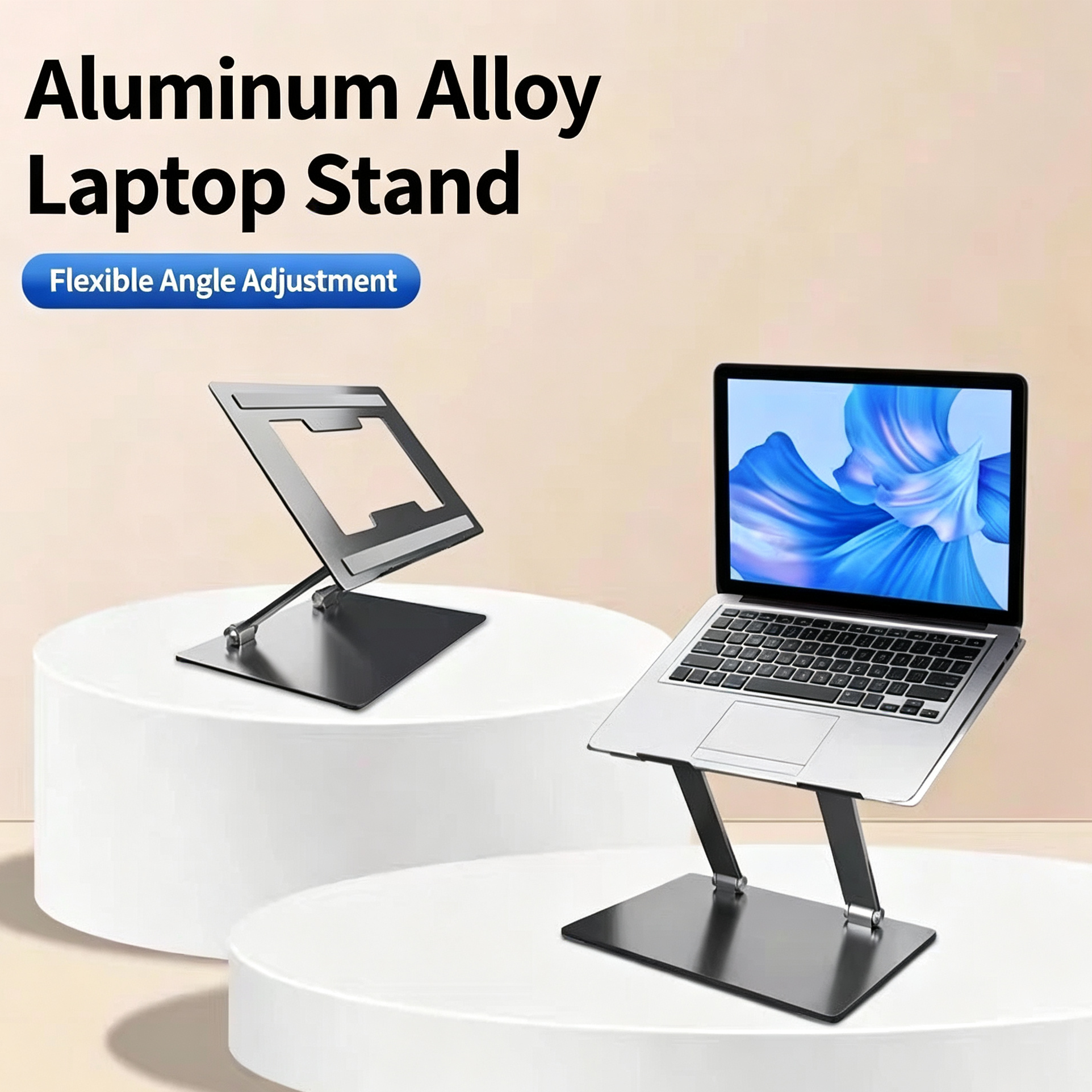 Dual‑Shaft Adjustable Aluminum Laptop Riser Stand, Supports Laptop & Tablet