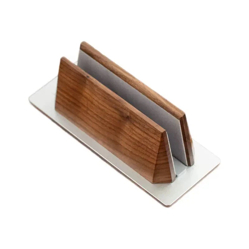 Wood & Aluminum Vertical Laptop Stand Dual‑Slot Desktop Notebook Holder
