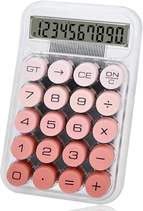 Cute Calculator, Mechanical Switch Calculator, Calculators Desktop | 10 Digits, Desk Calculators with Big Buttons and LCD Display, Battery Power,Ideal for School Home Office Basic(Pink)
