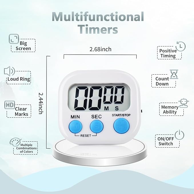 4 Pack Digital Kitchen Timer Magnetic Digital Timer with Big Display Loud Ring Cooking Timers for Cooking, Game, Gym, Break Time, Classroom (4, Pink, Purple, Green, White)