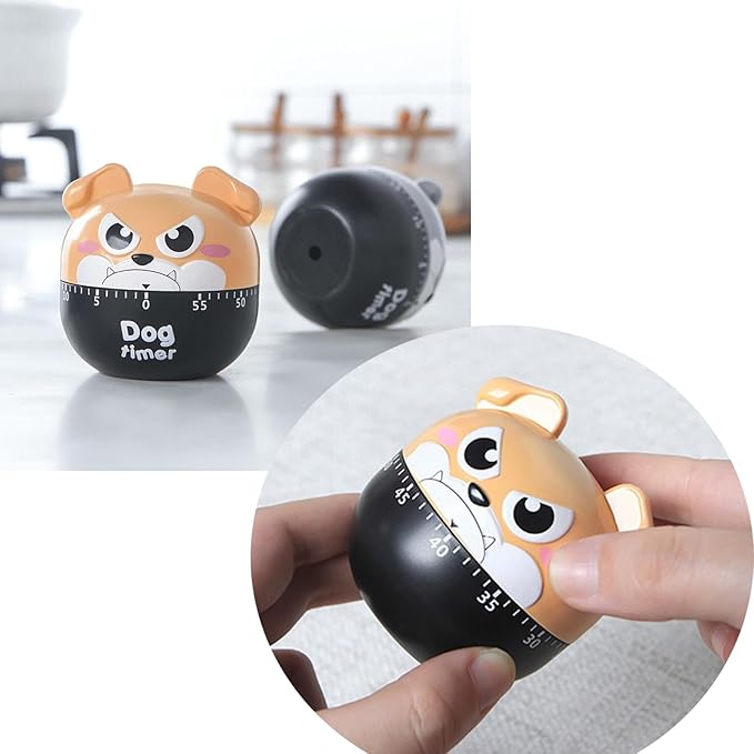 Cute Dog Kitchen Timer Manual Mechanical Rotating Alarm 55 Minutes Countdown Timer