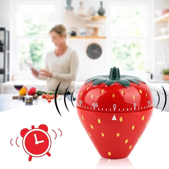 Jadeshay Kitchen Timer Strawberry Shaped, 60 Minutes Kitchen Timer Mechanical Time Reminder Kitchen Accessorie for Cooking