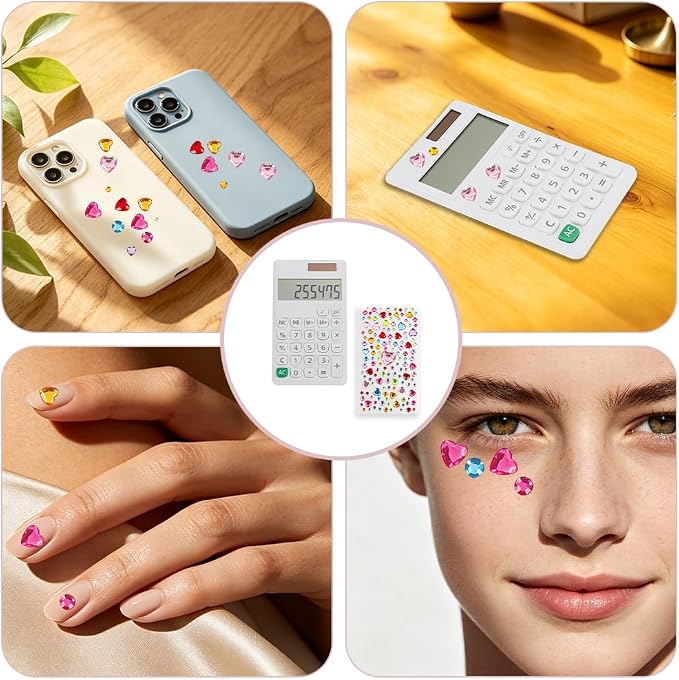 Basic Mini 4 Function Calculator,White Calculator Small for Middle School,Back to School First Day of School Supplies,Desk Calculator with Stickers,Solar Pocket Calculators for Students