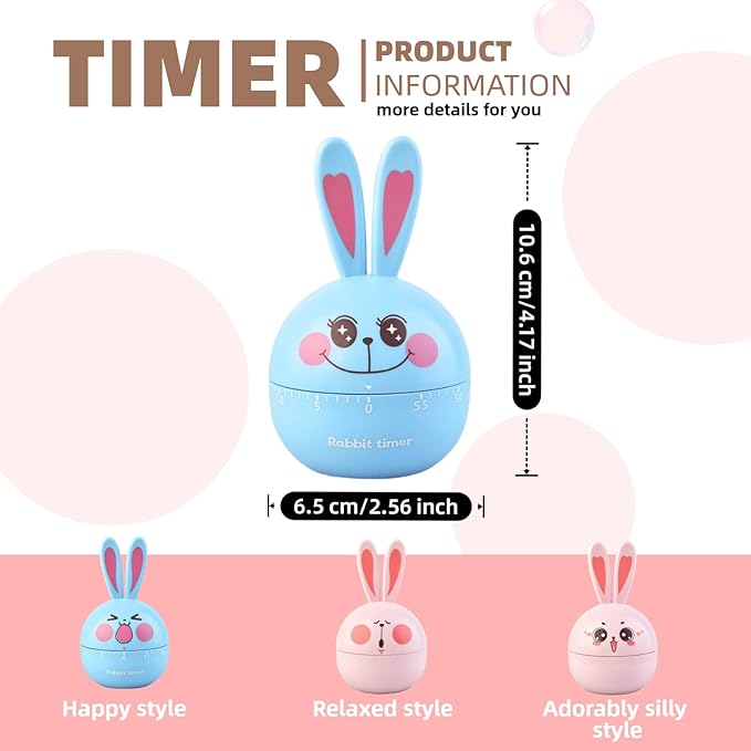 Cartoon Mechanical Kitchen Timer, 60 Minutes Countdown Timer, Mechanical Visual Timer for Kids - No Batteries Required, Kitchen Timer for Cooking, Home, Study and Classroom (Blue-D)