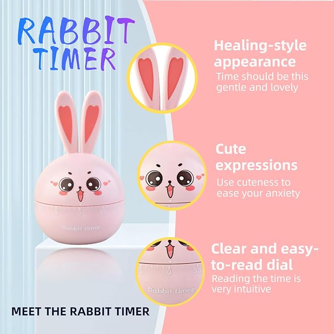 Cartoon Mechanical Kitchen Timer, 60 Minutes Countdown Timer, Mechanical Visual Timer for Kids - No Batteries Required, Kitchen Timer for Cooking, Home, Study and Classroom (Pink-B)