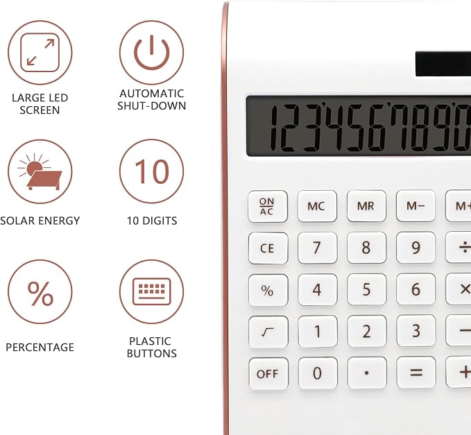 Rose Gold Calculator, Solar Calculator for Desk, Small Calculators Desktop
