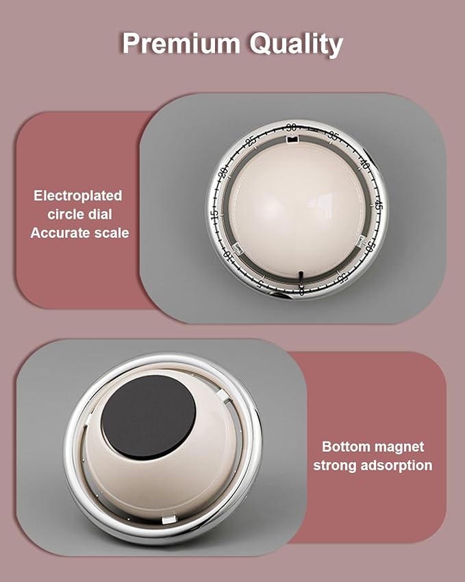 Kitchen Timer for Cooking, Magnetic Mechanical Timers - No Batteries Required - Loud Alarm, Wind Up Manual 60-Minute Countdown Reminder for Cooking, Baking, Exercise, Study, Working, Off-White