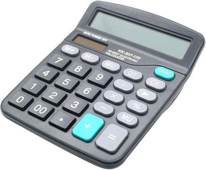 Desk Calculator, 12-Digit Solar Battery Office Calculator with Large LCD Display Big Sensitive Button, Dual Power Desktop Calculators (1)