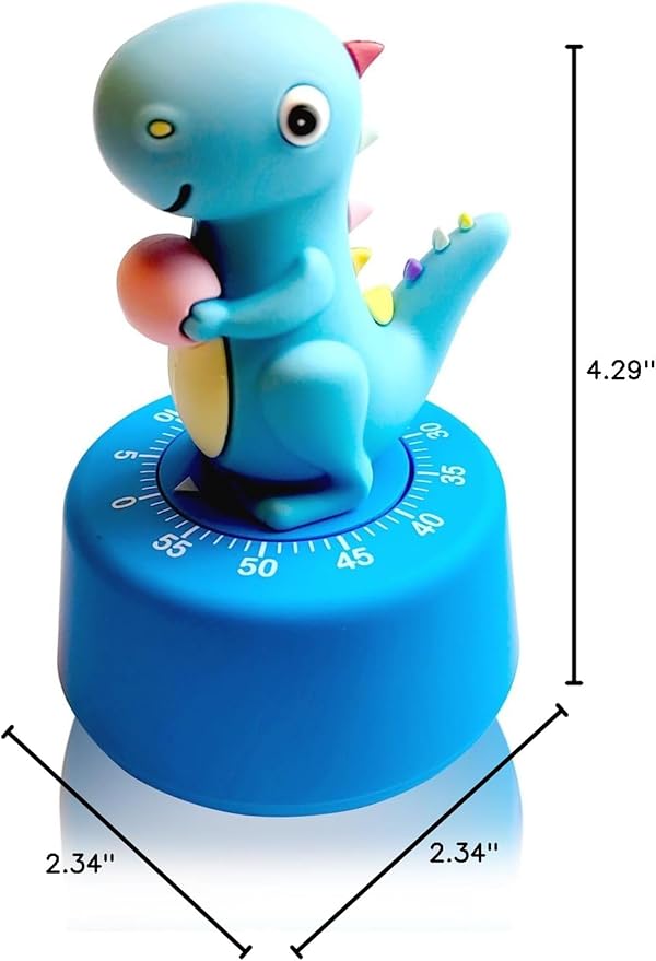 Timers, Classroom Timer for Kids, Kitchen Timer for Cooking, Desk Time Tracker, Small Mechanical Timer for Study, Workout, Shower, Baking Countdown (Blue Dinosaur)