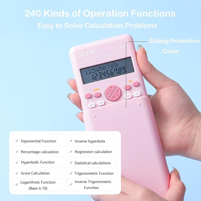 Scientific Calculators for Students, 240 Functions 2-Line Standard Scientific Calculator, Cute School Office Supplies，Math Calculator for School (White)