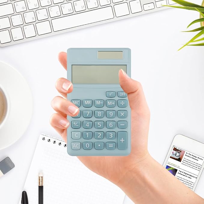 Solar Calculator,Mini Calculator Basic Calculators School for Students Pocket Calculators Blue Office Gadgets Office Supplies for Women Men
