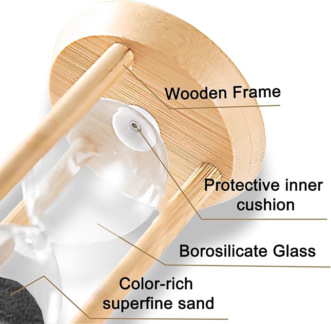 15 Minute Hourglass, 15 Min Wooden Sand Timer, Wood Sand Watch, Ten Minute Mini Hour Glass, Reloj De Arena, Small Sandglass for Toothbrush Timer, Cooking, Decorative, Work, Game, Gift, Black
