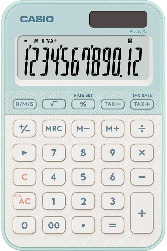 CASIO MS-20YC small desktop calculator with time calculation, light green