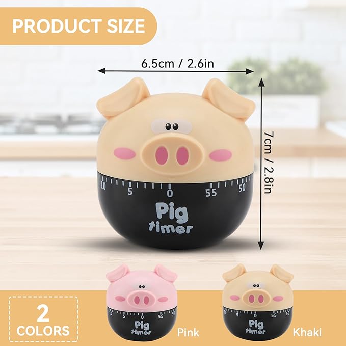 Cute Kitchen Timer, Piggy Wind up Timer Cooking Manual Kitchen Funny Mechanical Rotating Alarm for Kitchen Cooking Baking(Khaki)