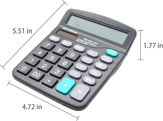 Desk Calculator, 12-Digit Solar Battery Office Calculator with Large LCD Display Big Sensitive Button, Dual Power Desktop Calculators (1)