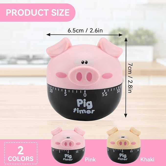 Cute Pig Kitchen Timer, 55 Minute Timer Mechanical Count Down Timer Clock for Cooking Baking Time Management, Pink, 6.5 * 7cm/2.6 * 2.8in