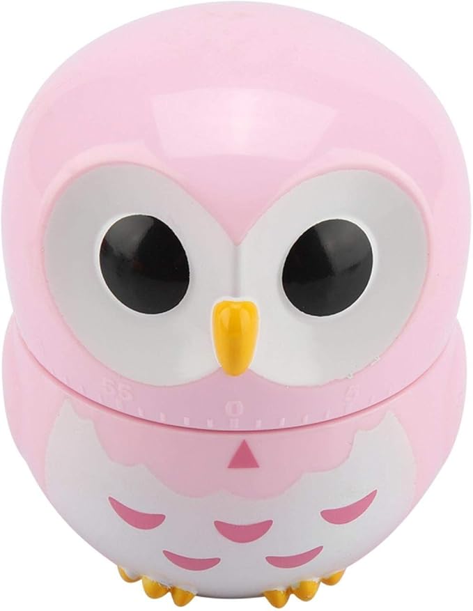 Cooking Timer, Cute Owl Shape Kitchen Timer, 55 Minutes Mechanical Rotating Timers for Cooking,Retro Kitchen Timers with Loud Alarm(pink1)