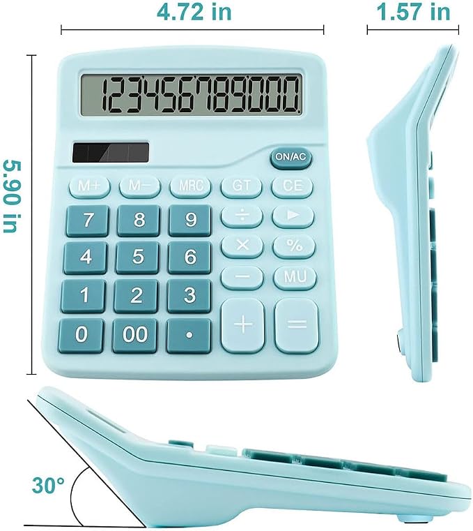 Desk Calculator for Home Office School, Desktop Calculators with Large 12-Digit Display for Kids Seniors Adults, Compact Basic Calculator for Daily Calculation (Blue)