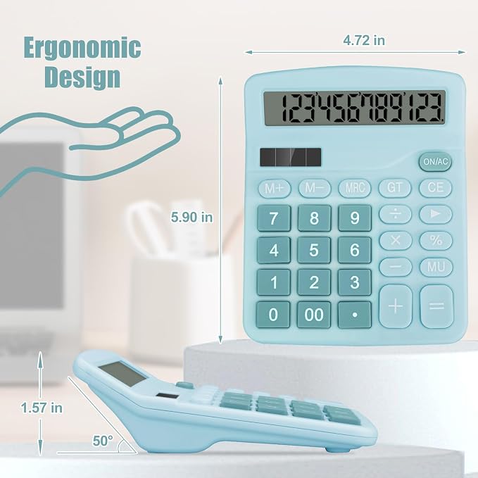 Desktop Calculator, Light Blue Calculator Big Buttons, 12-Digits | Large LCD Display, Solar and AA Battery Dual Power, Desk Calculators for Office Home School Business Class (Light Blue)